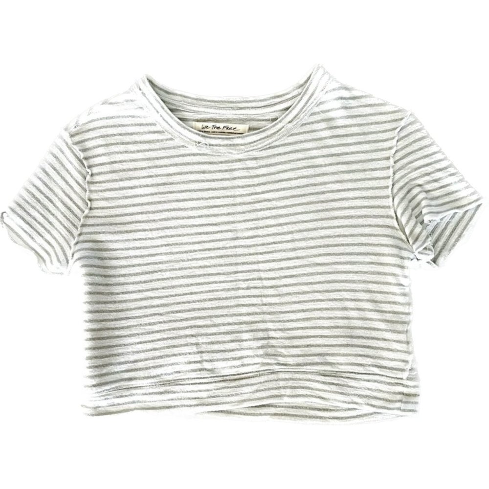 SOLD Free People White Striped Sabrina Crop Top White Gray Cropped Tee XS